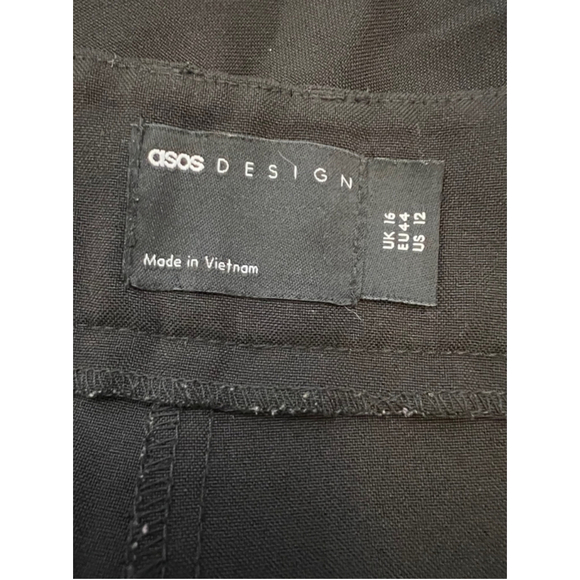 ASOS Black Straight Leg Pintuck Front Mid Rise Dress Pant Trouser 12 - Picture 9 of 10